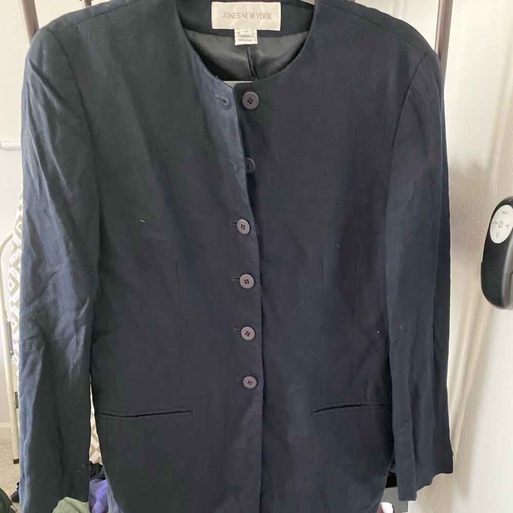 Blue Collarless Blazer